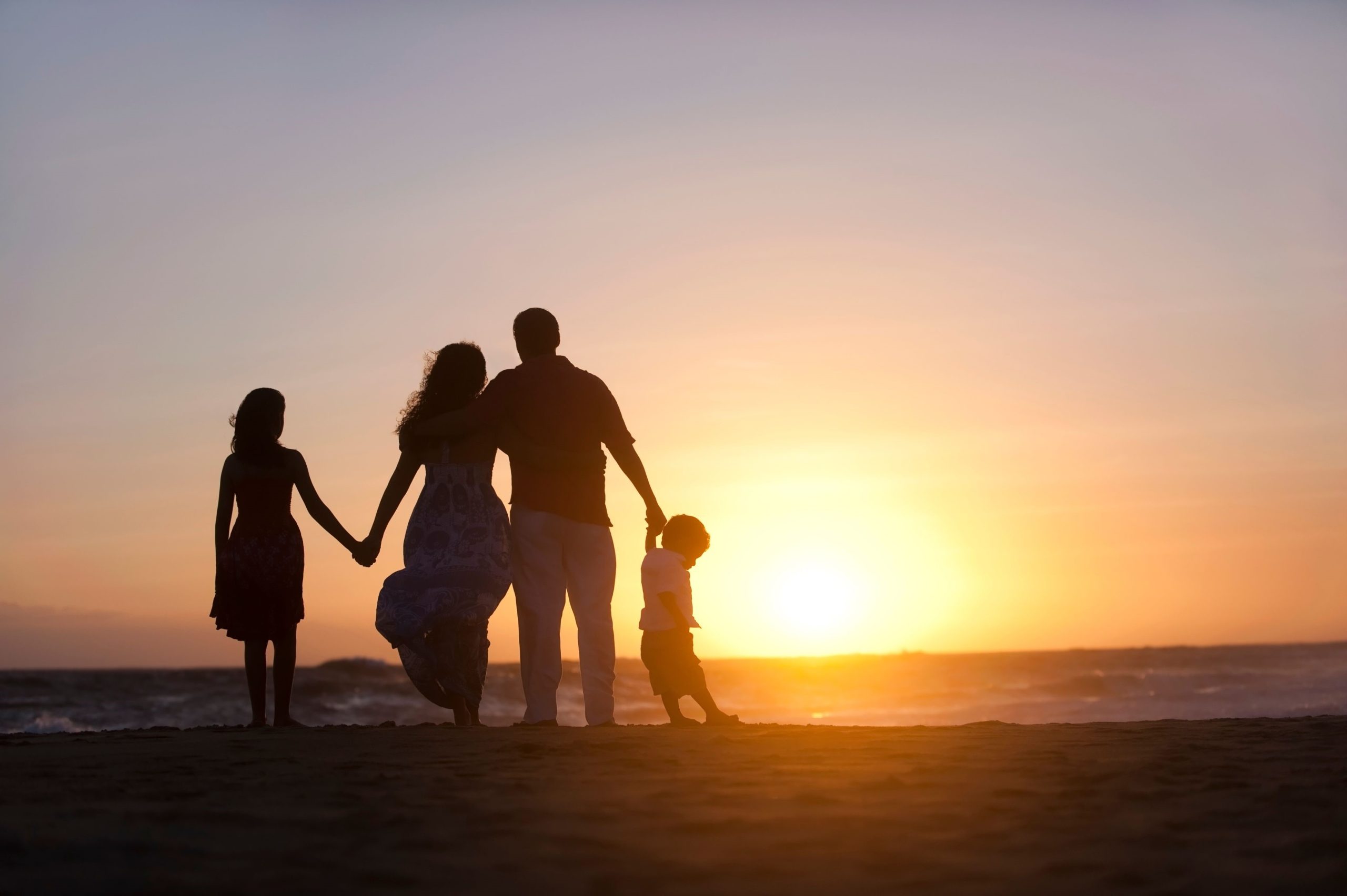 One Big Happy Family The silhouette of a family on the beach