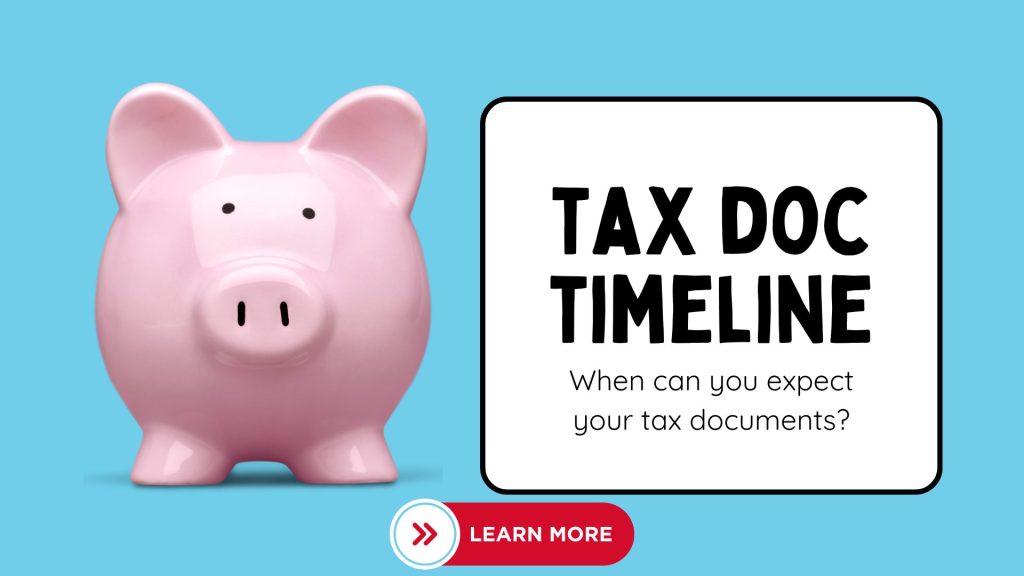 A piggy bank with tax timeline information